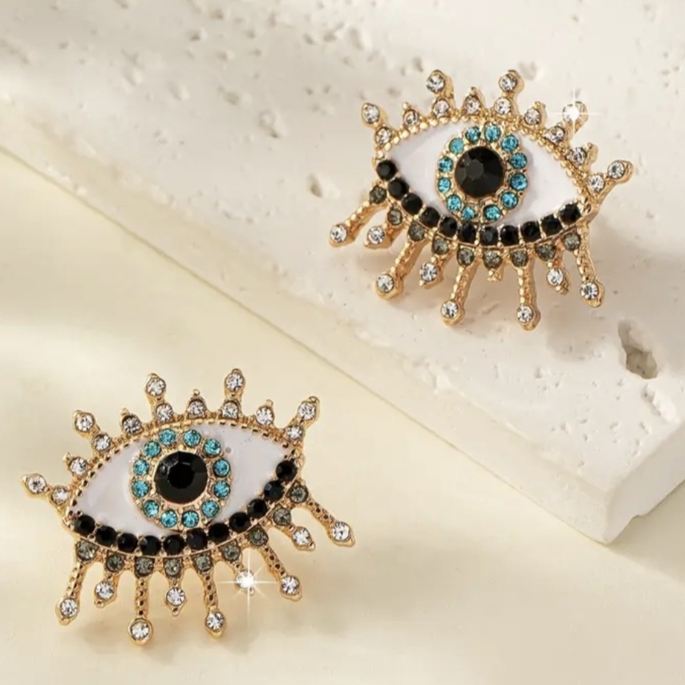 Gold and Black Eye Design Earrings